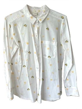 H&M LOGG White Cotton Lemon Print Button Down Shirt Size 8